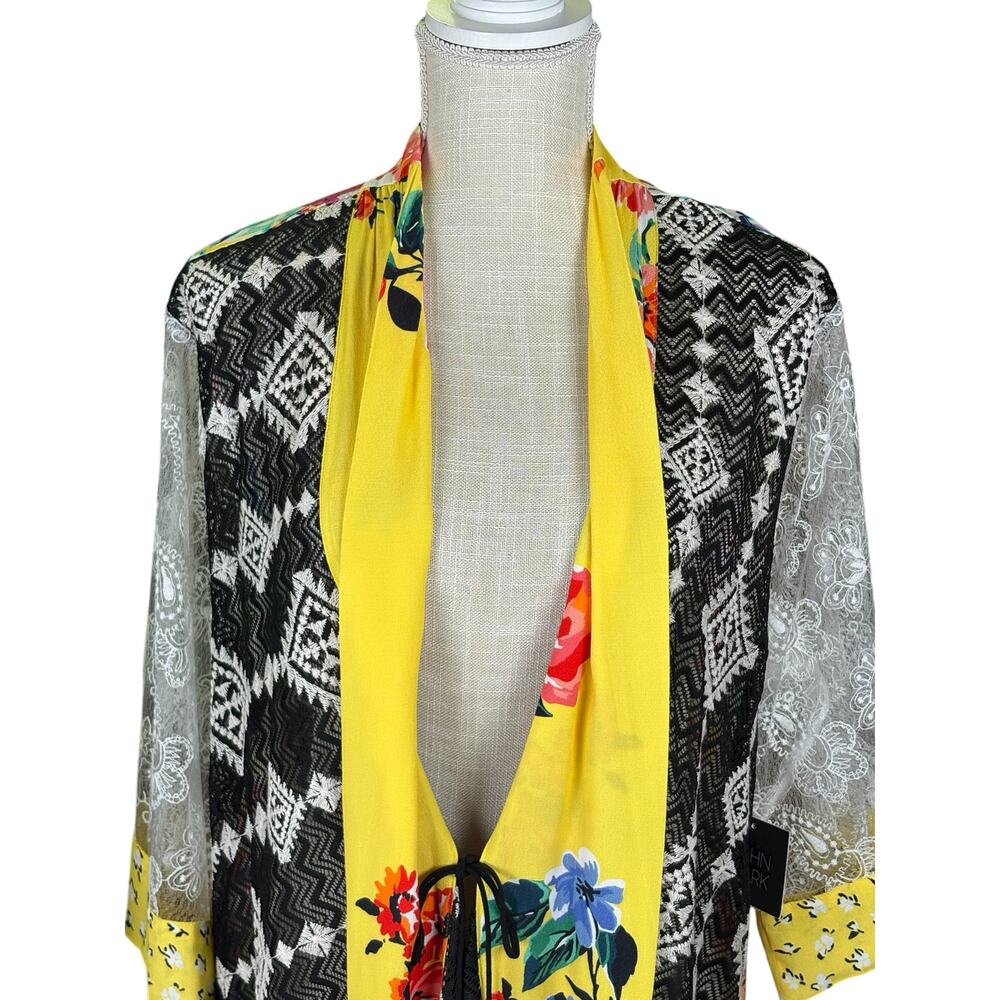 NWT John Mark Patchwork Tie Front Lace Kimono Cardigan Women's Large Boho Floral - Picture 3 of 9